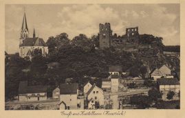 Hier geht es zur Karte mit dem Motiv 'Burgberg mit Ruine, Kirche und Bäumen' Hier geht es zur Karte mit dem Motiv 'Burgberg mit Ruine, Kirche und Bäumen'