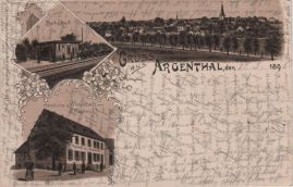 Hier geht es zur Karte mit dem Motiv 'Bahnhof, Geschäft und ein Panorama' Hier geht es zur Karte mit dem Motiv 'Bahnhof, Geschäft und ein Panorama'