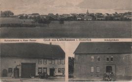 Hier geht es zur Karte mit dem Motiv 'Panorama, Schulgebäude und Kolonialwarenladen' Hier geht es zur Karte mit dem Motiv 'Panorama, Schulgebäude und Kolonialwarenladen'