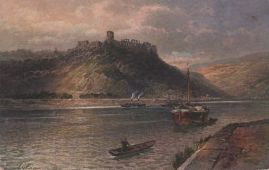 Hier geht es zur Karte mit dem Motiv 'Boote und Schiffe unterhalb der Ruine Rheinfels'