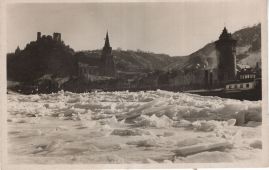 Hier geht es zur Karte mit dem Motiv 'Der vereiste Rhein vor der Kulisse Oberwesels'