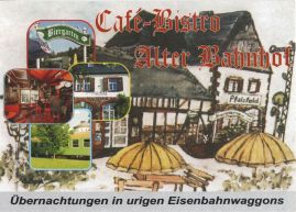 Hier geht es zur Karte mit dem Motiv 'Biergarten und Eisenbahnwaggon' Hier geht es zur Karte mit dem Motiv 'Biergarten und Eisenbahnwaggon'