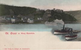 Hier geht es zur Karte mit dem Motiv 'Qualmendes Schiff gegenüber von St. Goar' Hier geht es zur Karte mit dem Motiv 'Qualmendes Schiff gegenüber von St. Goar'